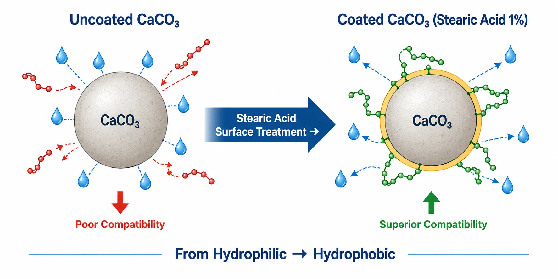 Surface treatment of calcium carbonate particles