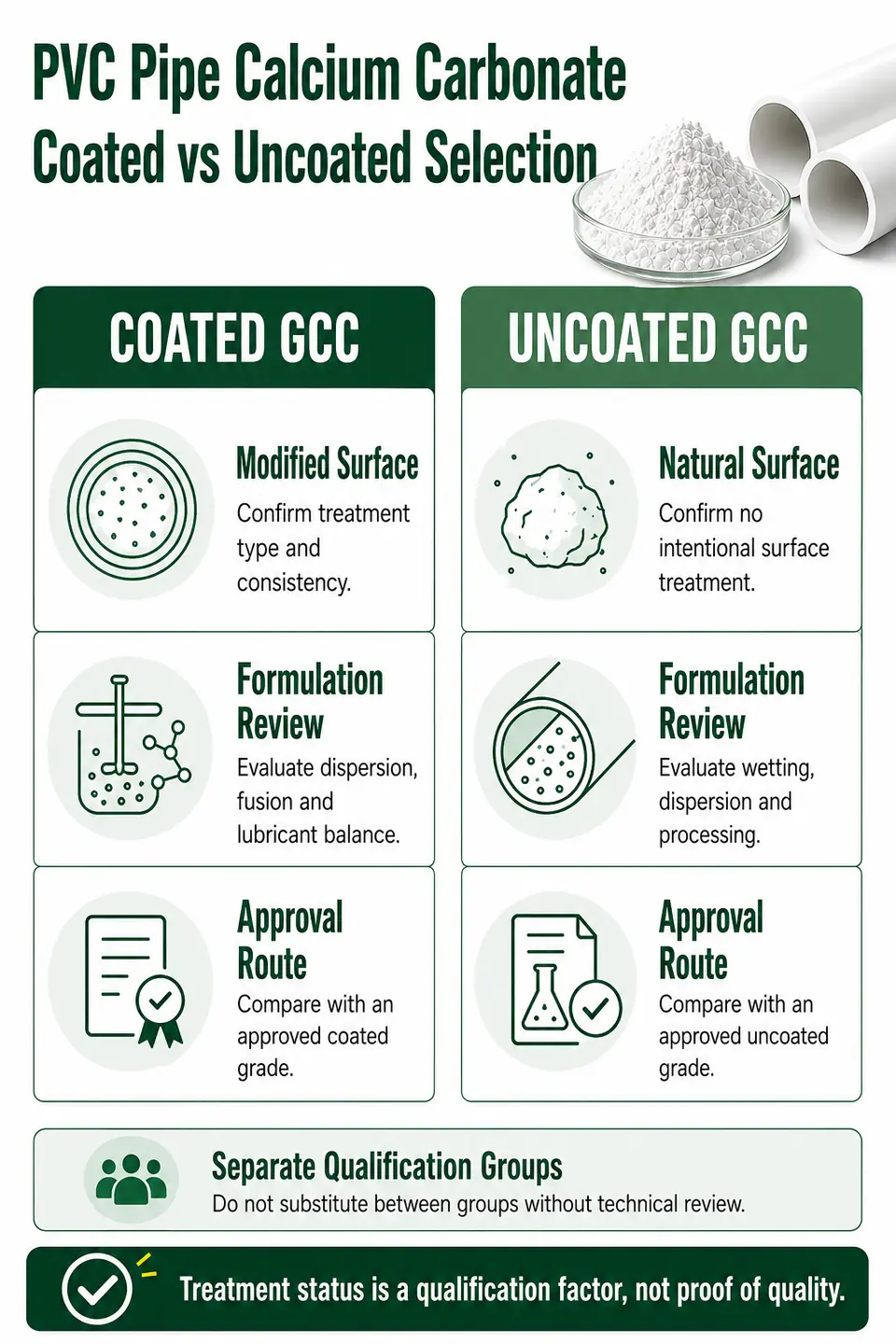Coated and uncoated calcium carbonate selection comparison for PVC pipe manufacturing