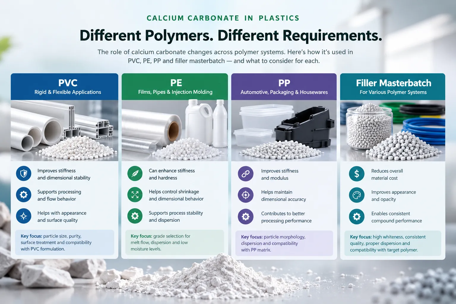 Calcium carbonate for PVC, PE, PP and filler masterbatch applications