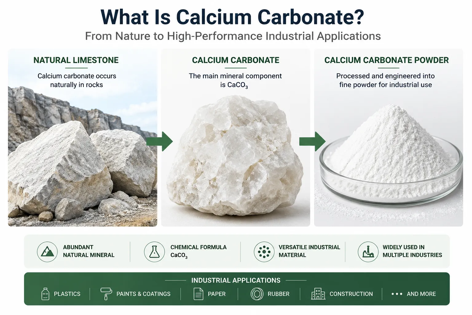 Calcium carbonate powder produced from natural limestone